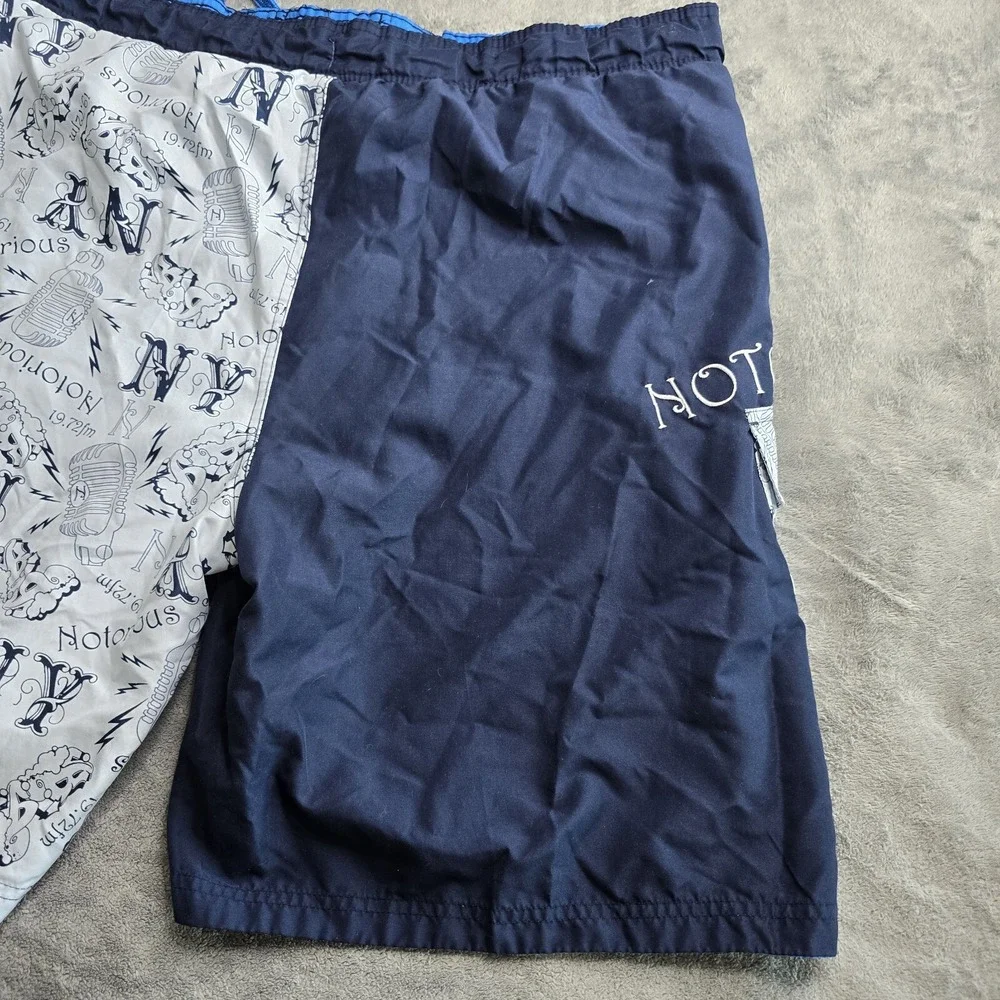 Notorious Big Swin Trunks Shorts Microphone NY Print Music Mens XL Navy Blue